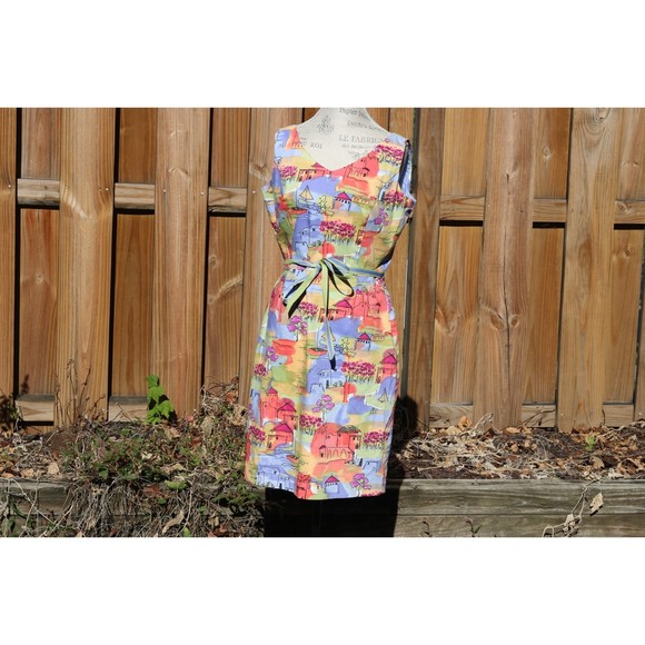 Coldwater Creek Pastel-Colored Tuscan Double V Sheath Dress Lined Size 12 - Picture 1 of 7